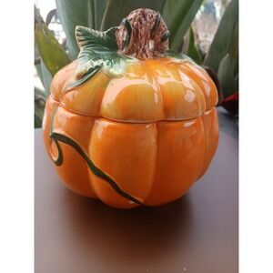 Royal Norfolk Ceramic Pumpkin Jar Orange Fall Harvest Candy Dish with Lid 5in